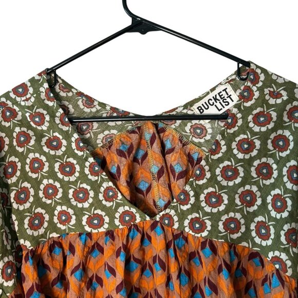 Womens Boho Long Sleeve Floral & Geometric Print Top By Bucket List Lightweight - Picture 5 of 6